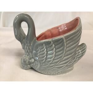 Red Wing USA Art Pottery #1337 Planter Swan with Chick Gray Pink Lined 5”